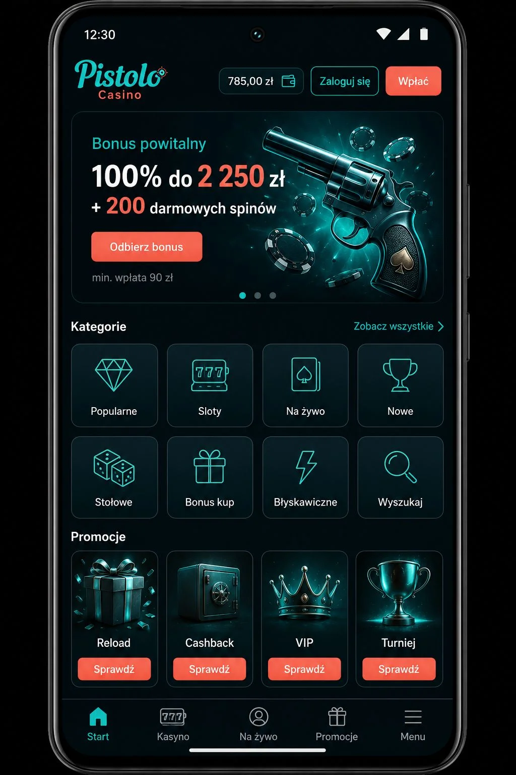 Aplikacja mobilna Pistolo Casino na urządzenia przenośne Aplikacja mobilna Pistolo Casino na urządzenia